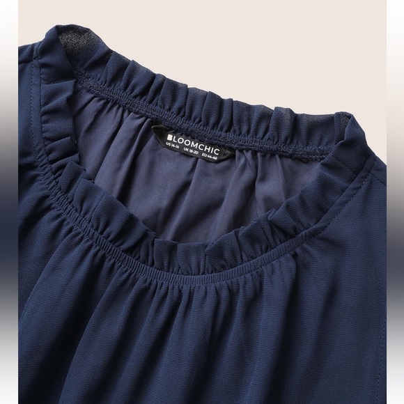 BloomChic Plain Sleeveless Frill Trim Pocket Belted Mock Neck Dress - Picture 6 of 8